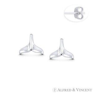 Whale Fin Luck Charm Stud Earrings in Oxidized .925 Sterling Silver